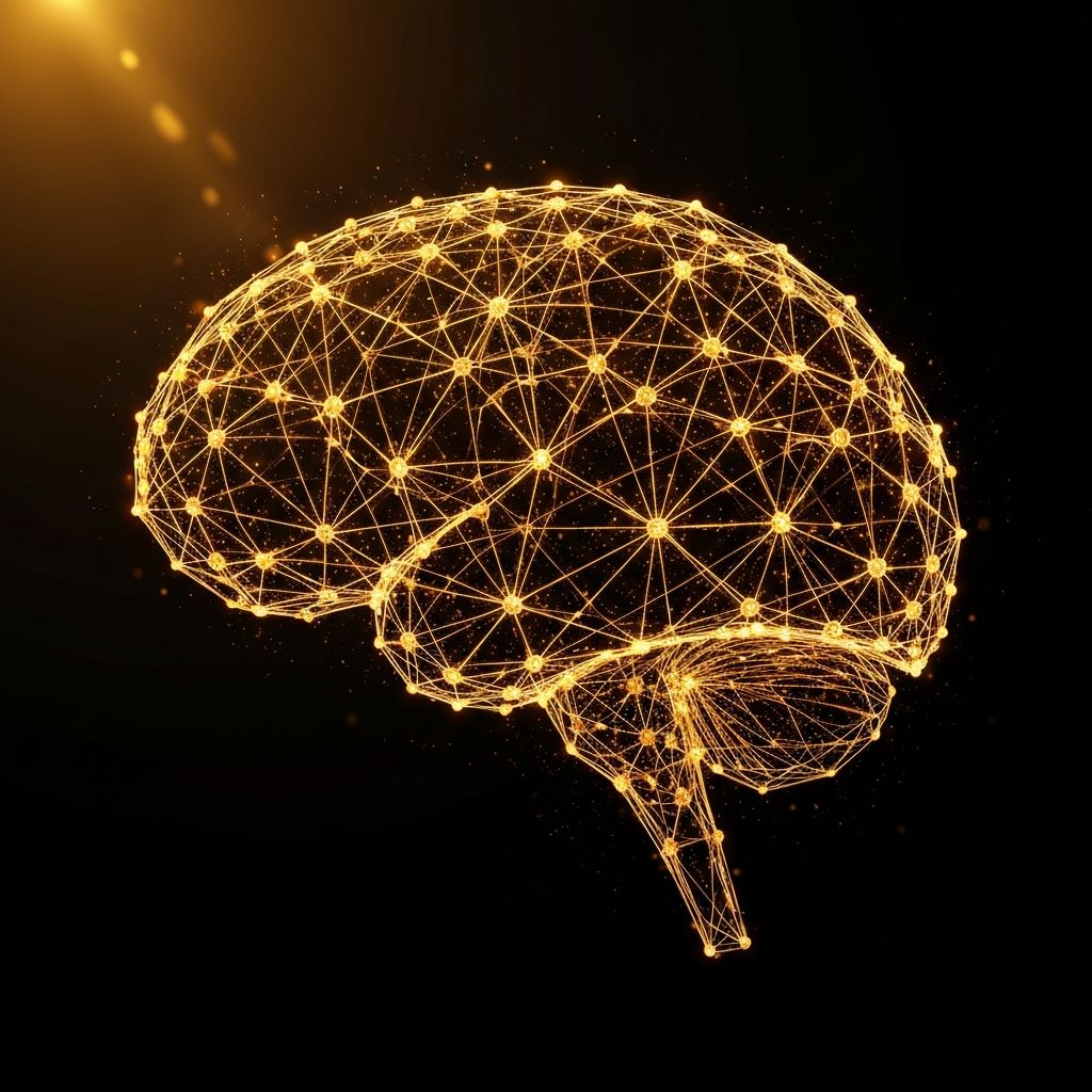 Red neuronal abstracta con tonos dorados representando la IA y blockchain accesible